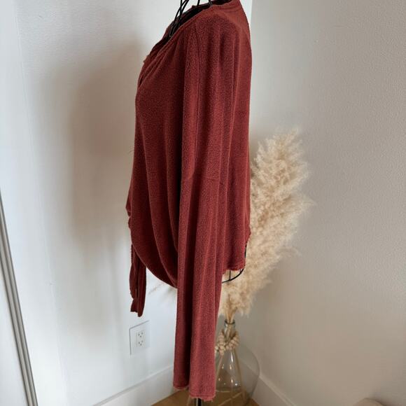 Free People Emma's Henley Tie Front Cozy Terry Cloth Long Sleeve Top Size Large - Picture 5 of 9